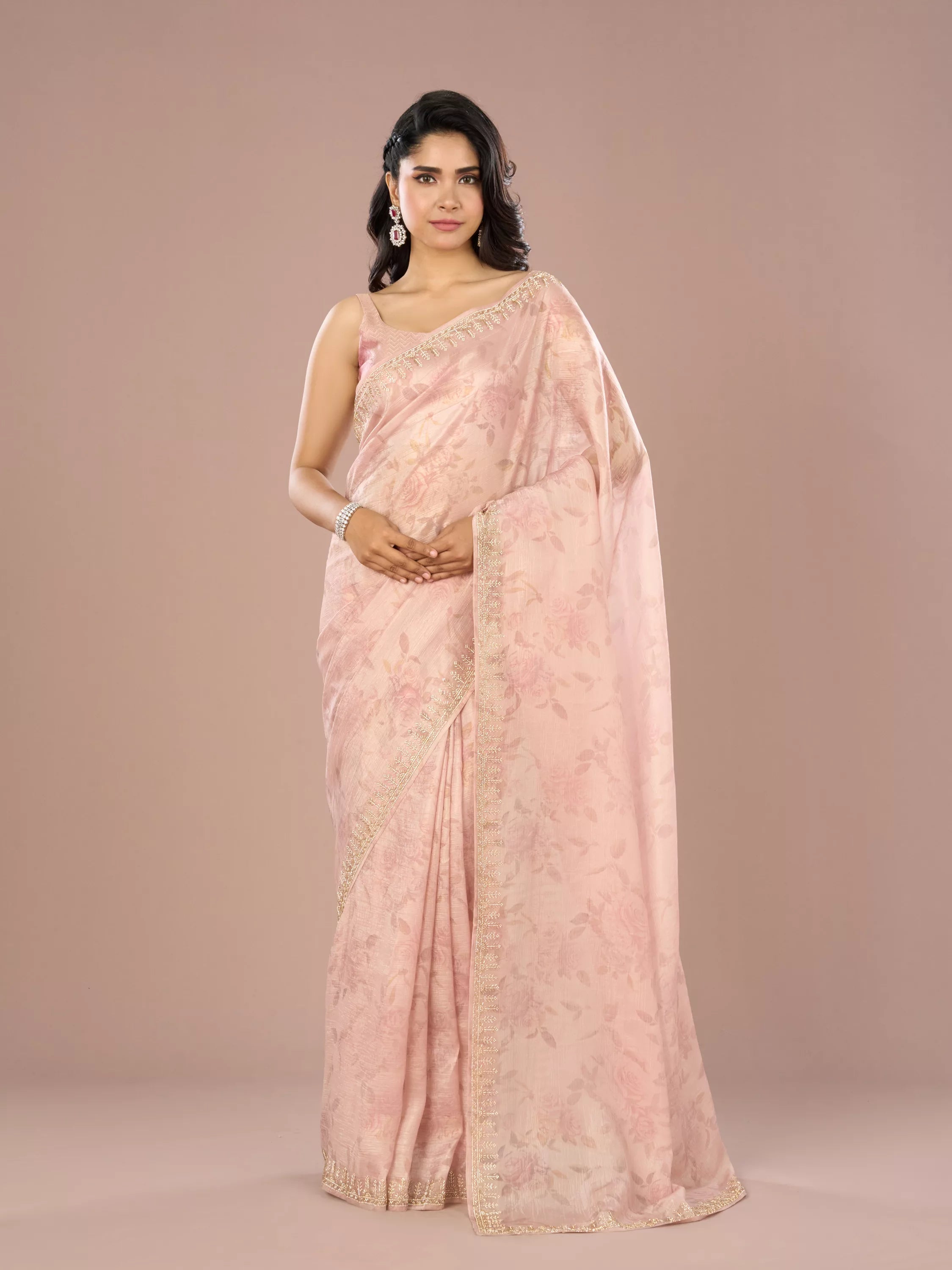 Peach Organza Festive Saree