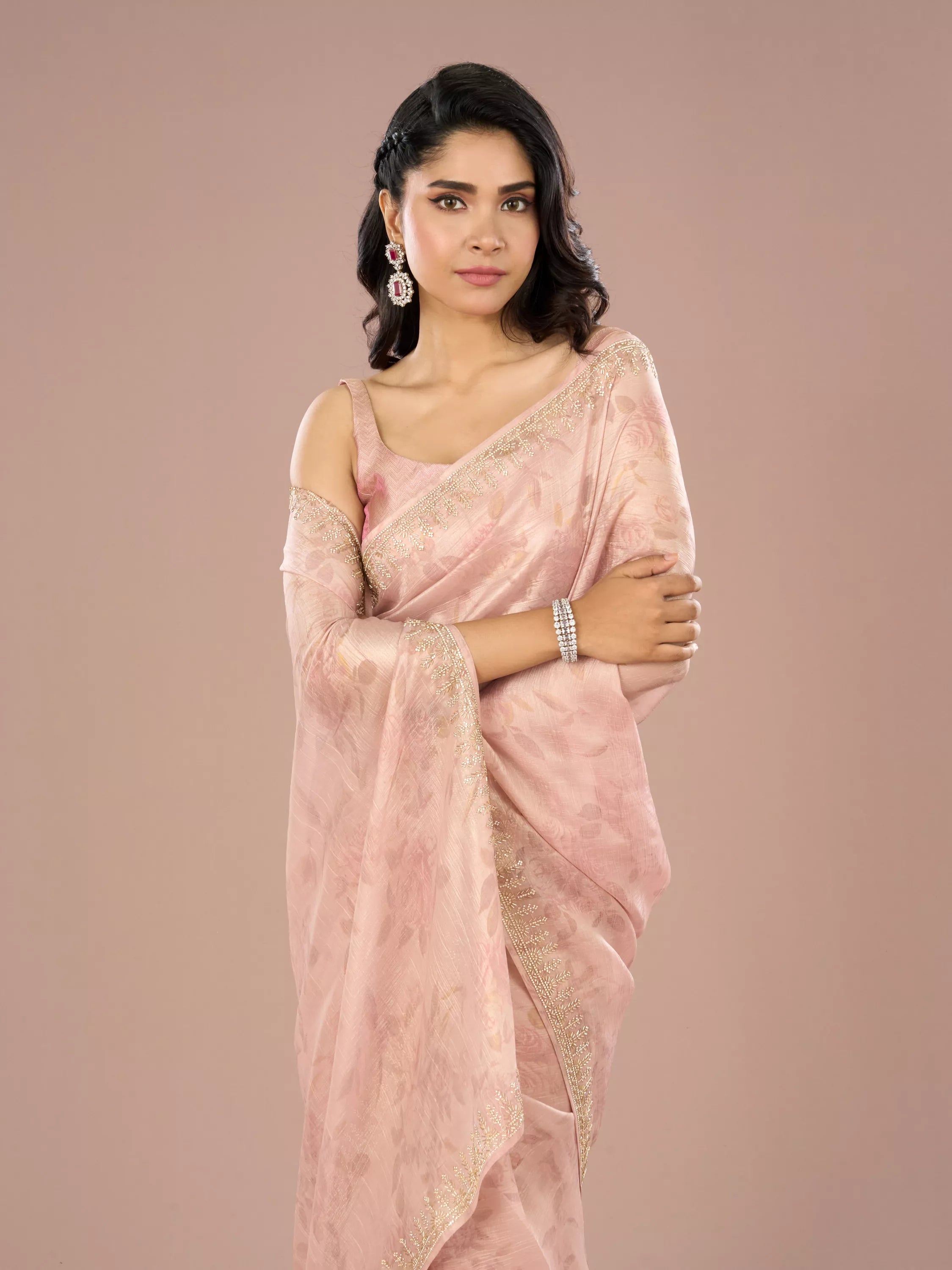 Peach Organza Festive Saree
