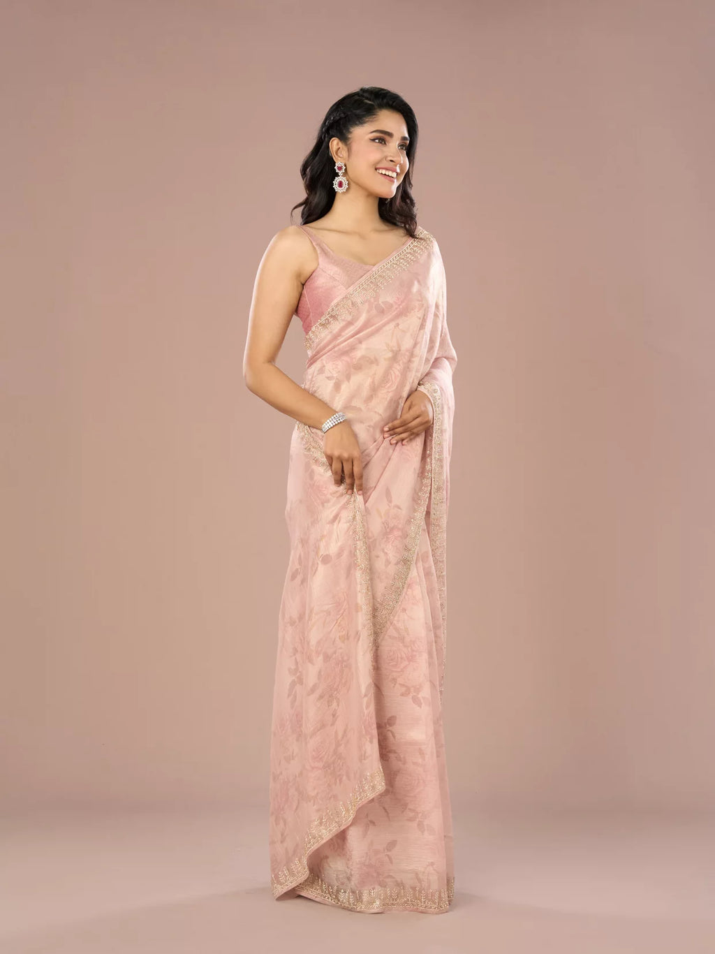 Peach Organza Festive Saree