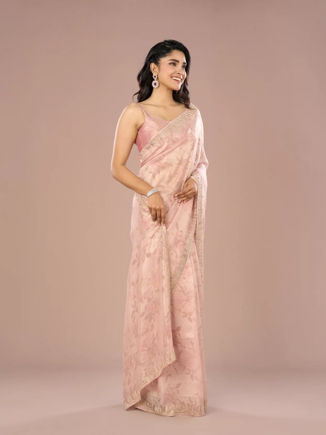 Peach Organza Festive Saree