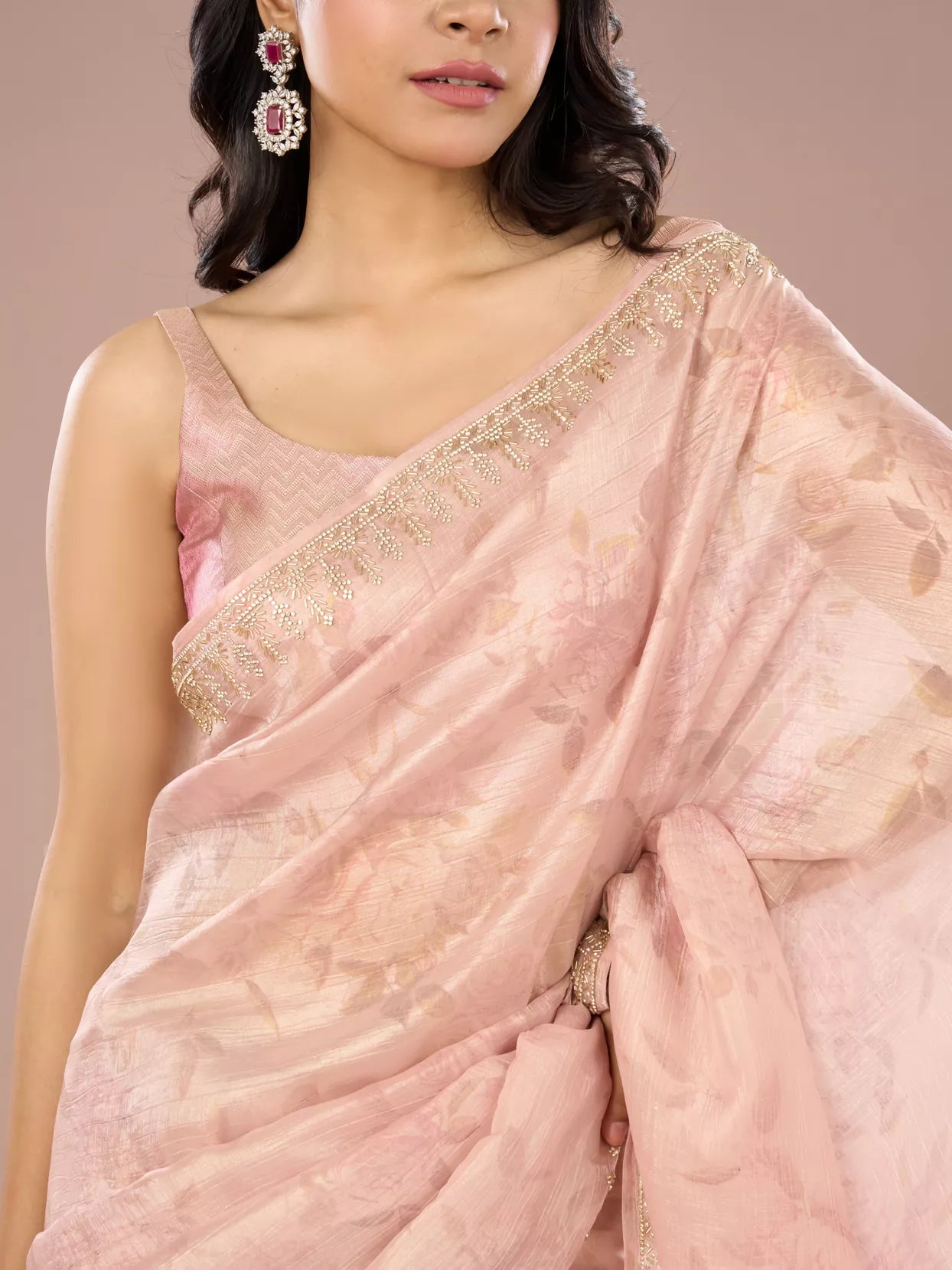 Peach Organza Festive Saree