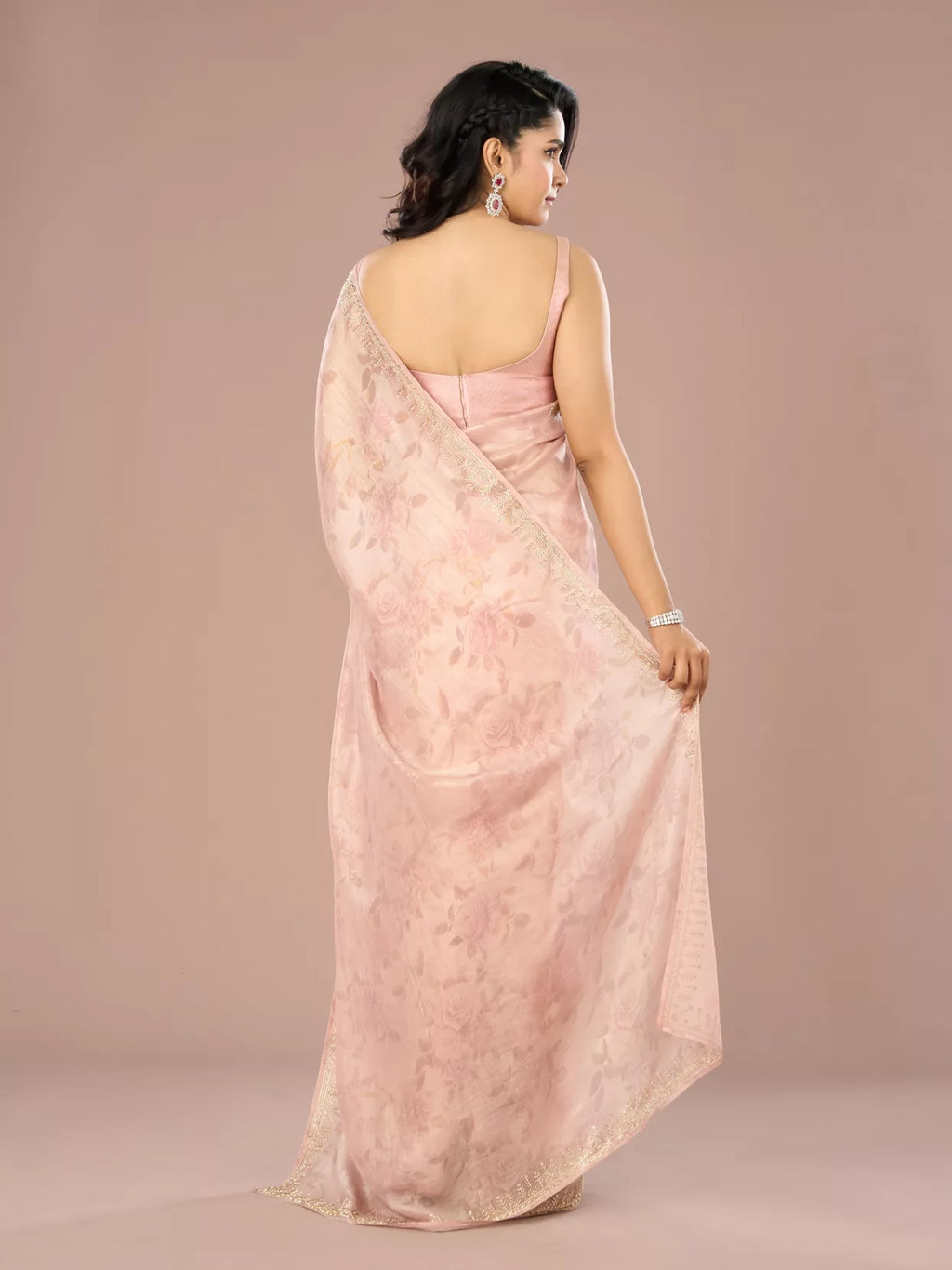 Peach Organza Festive Saree