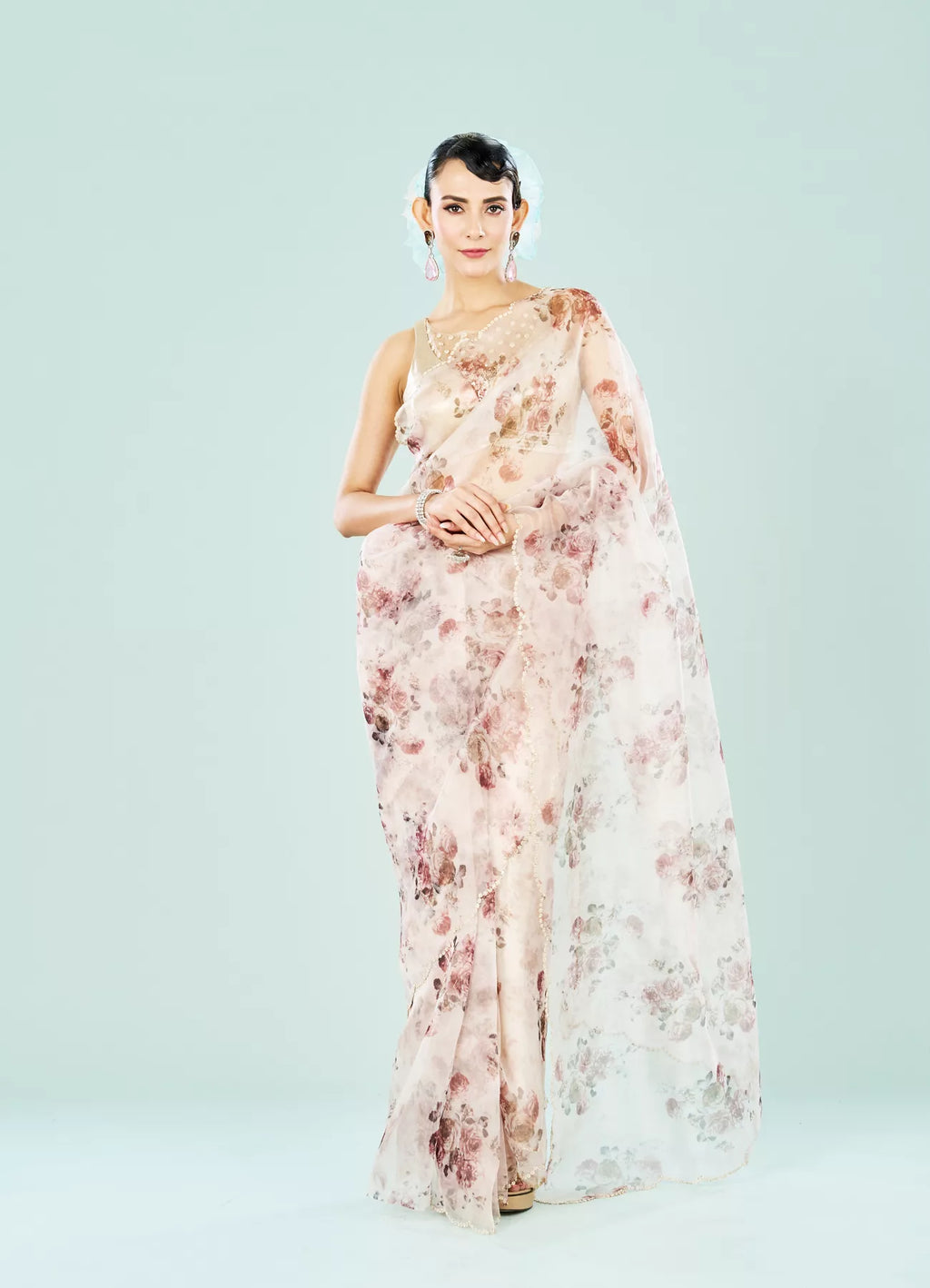 Organza Cream Radiance Saree