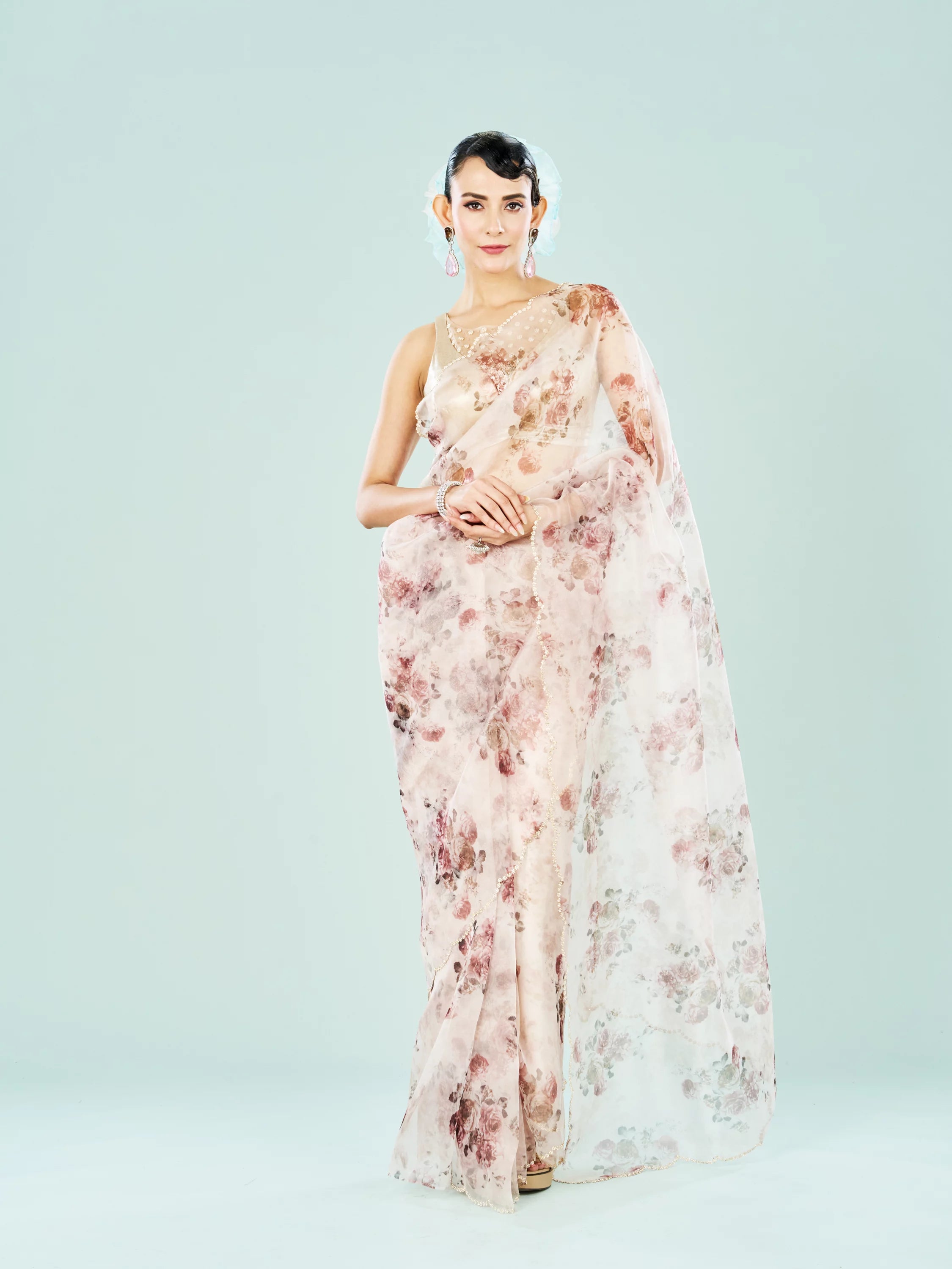 Organza Cream Radiance Saree