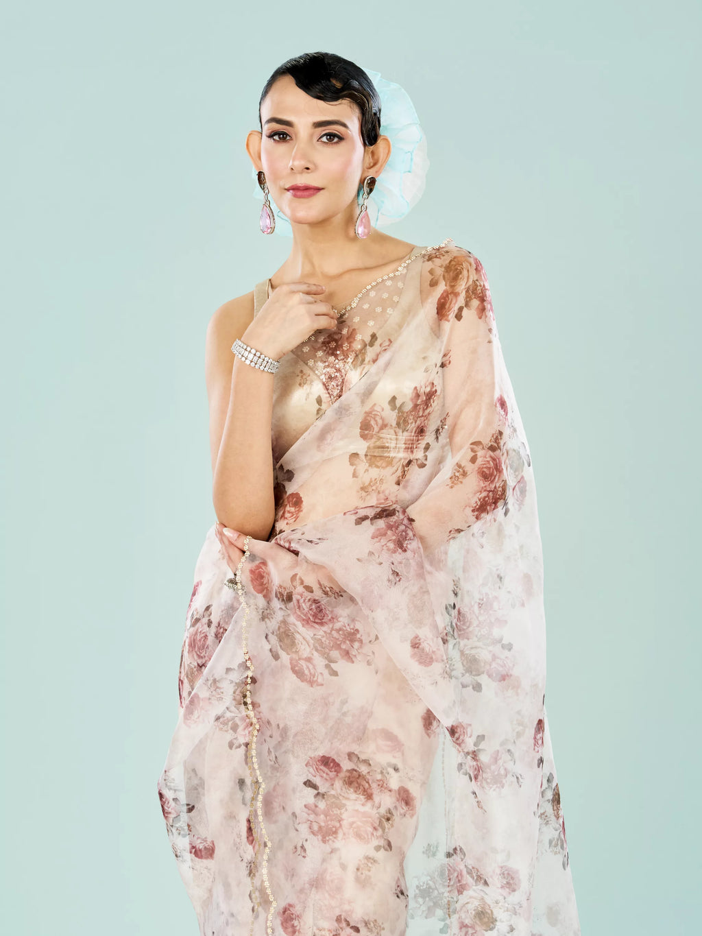 Organza Cream Radiance Saree