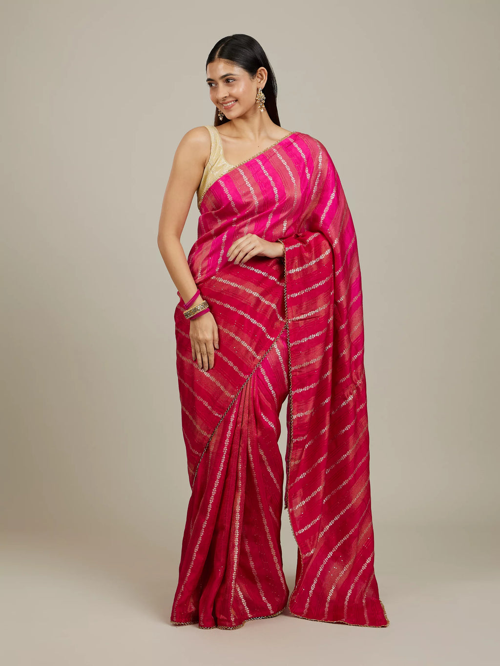 Rani Pink Bel Buti Patterned Saree