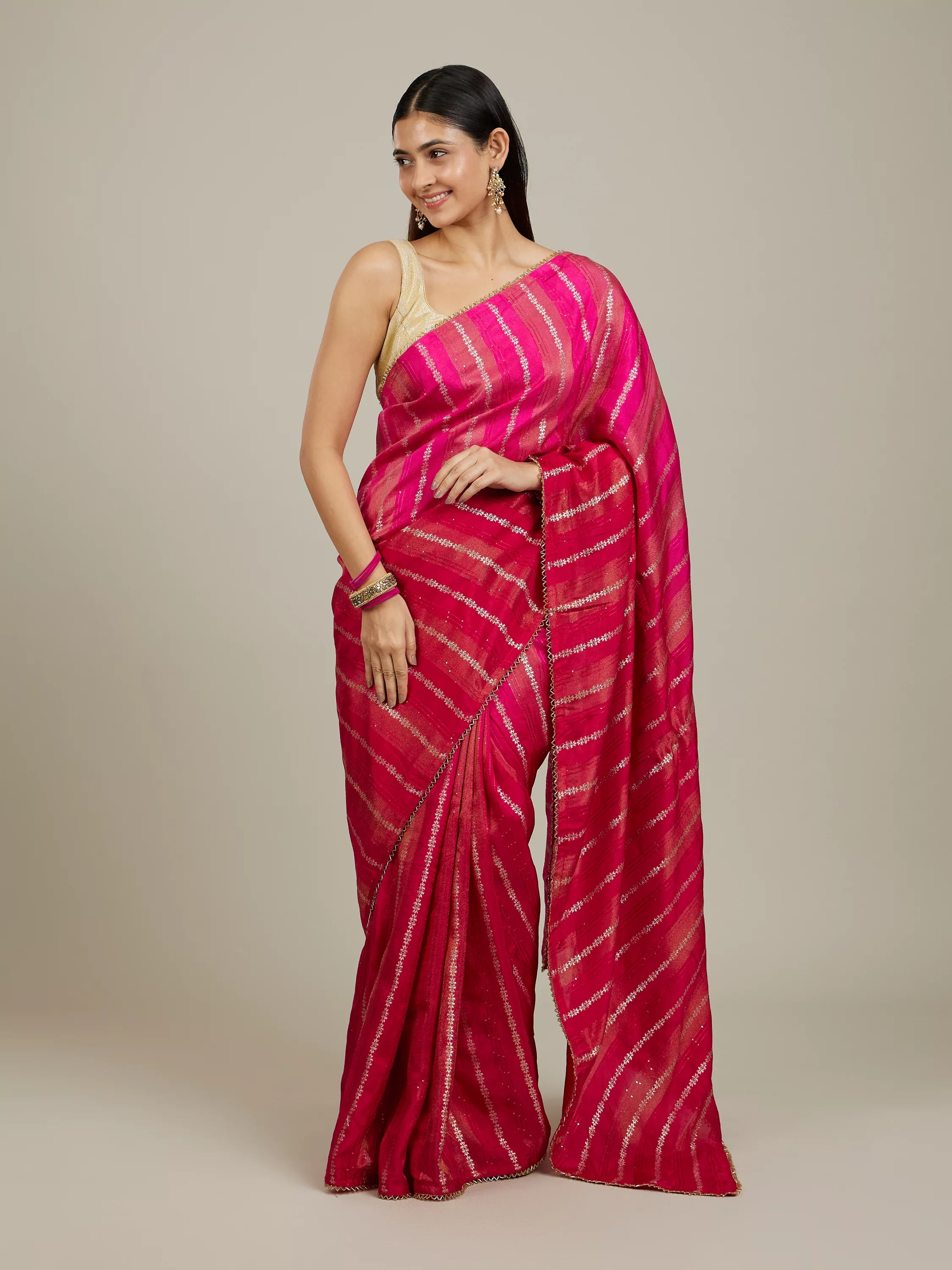 Rani Pink Bel Buti Patterned Saree