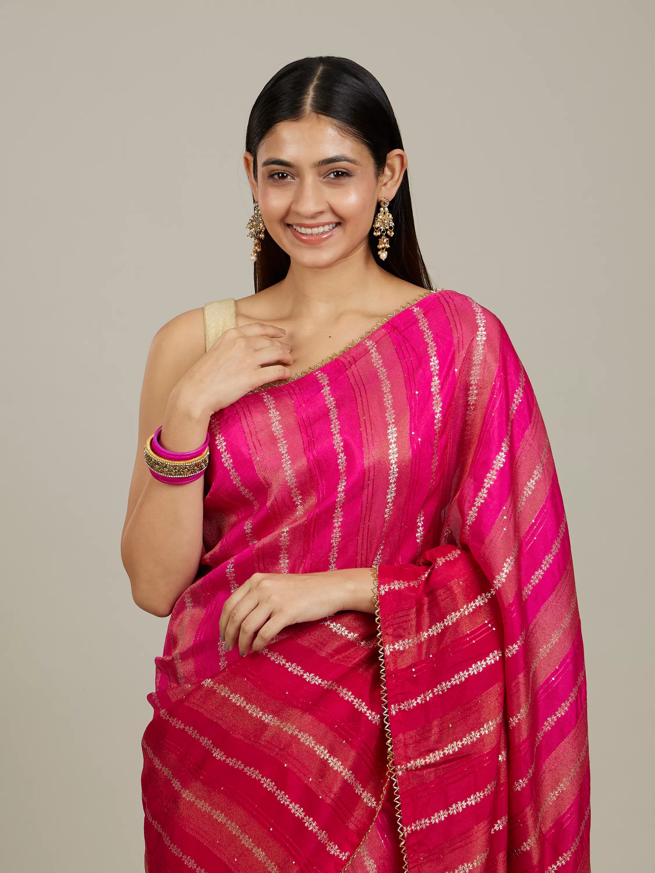 Rani Pink Bel Buti Patterned Saree