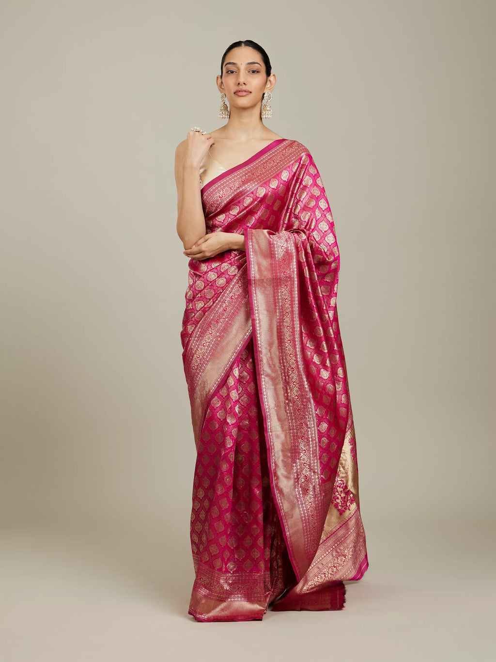 Dark Pink Zari Weaved Saree