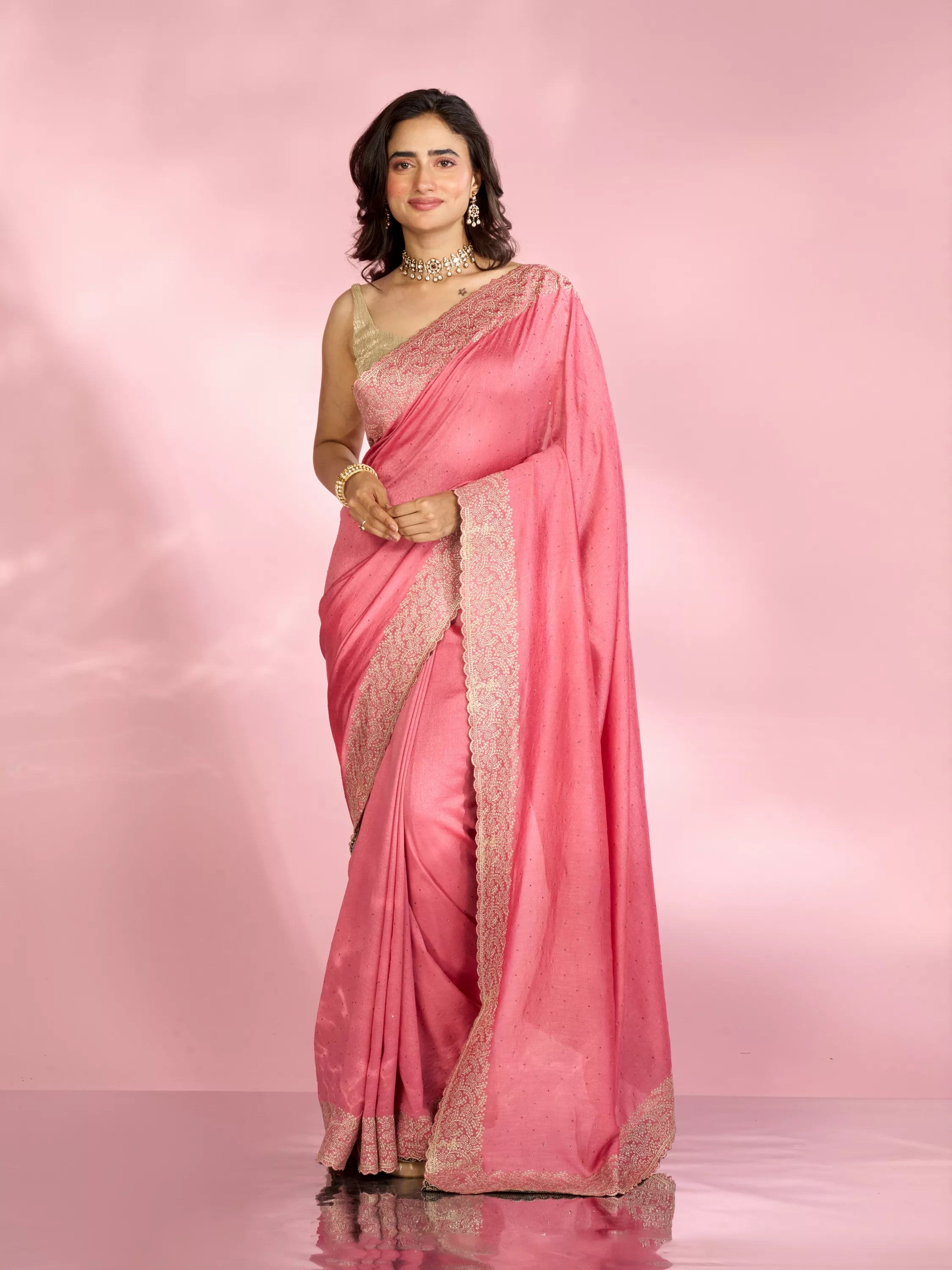 Enthralling Pink Elegance Saree