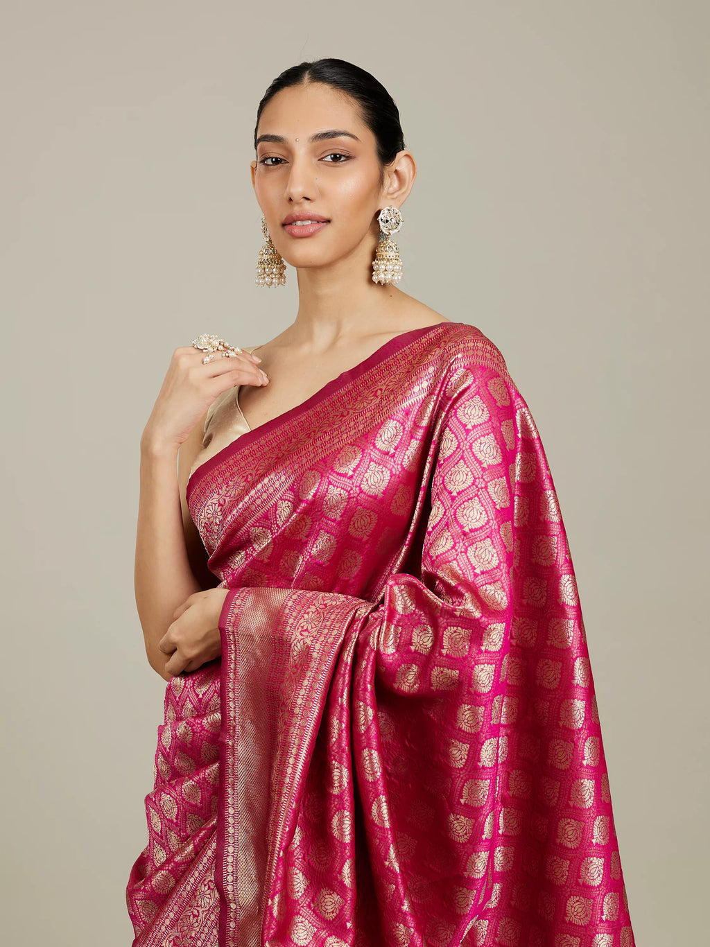 Dark Pink Zari Weaved Saree