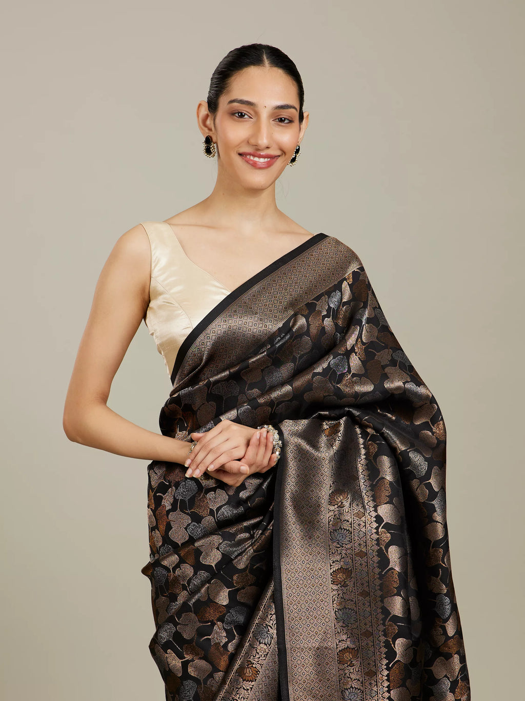 Midnight Black Lotus Leaf Patterned Saree