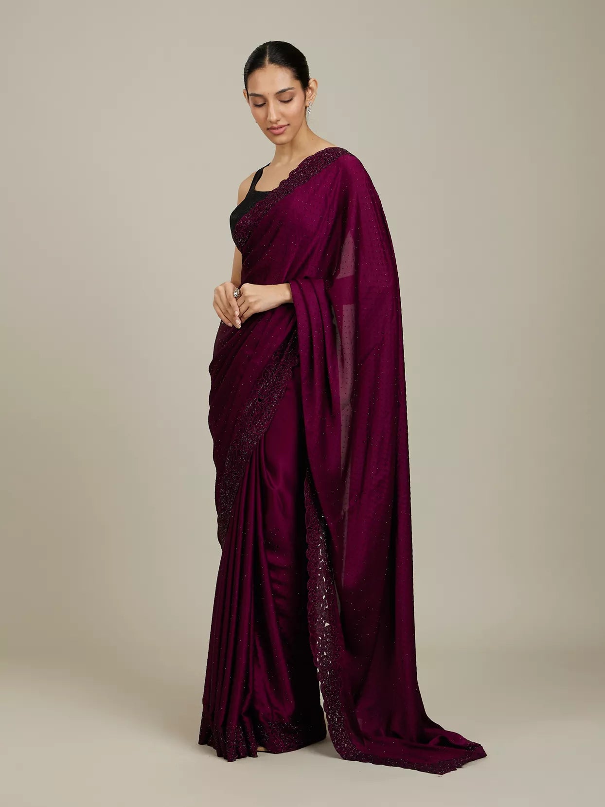 Warm Beige Bel Buti Patterned Stone Work Saree