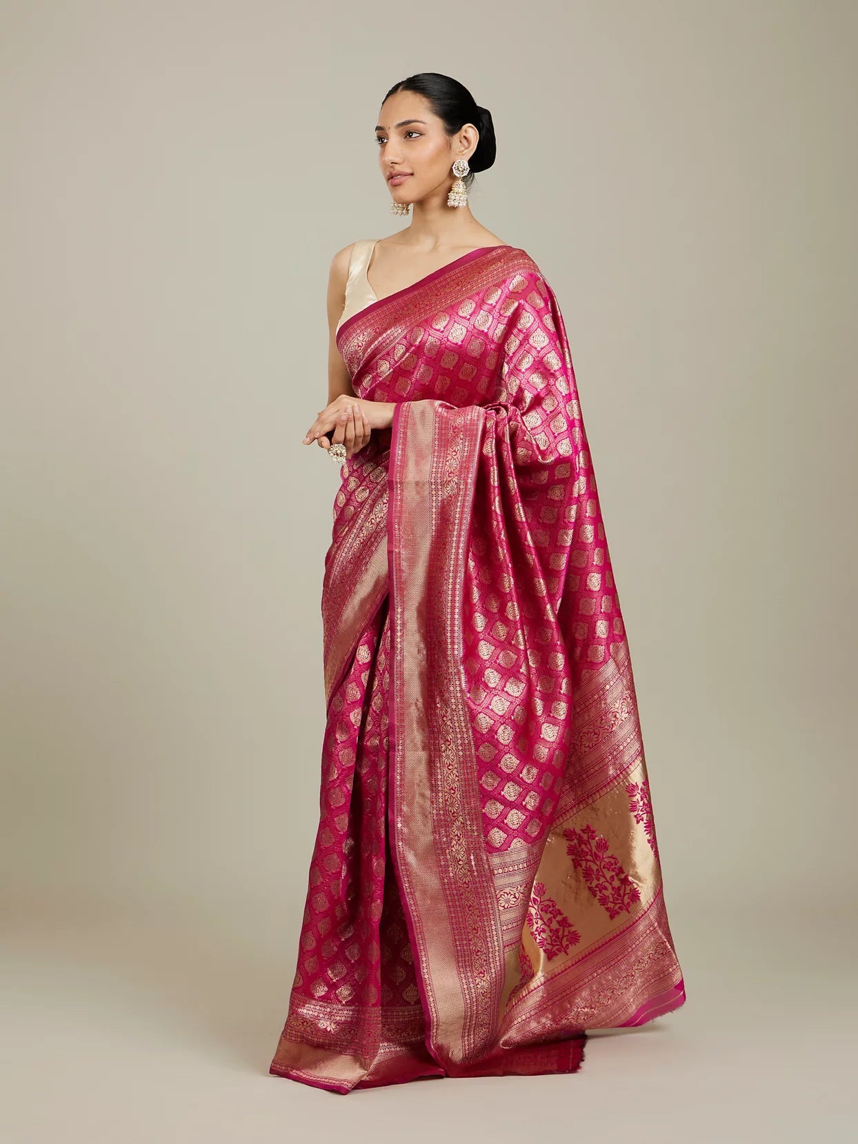 Dark Pink Zari Weaved Saree