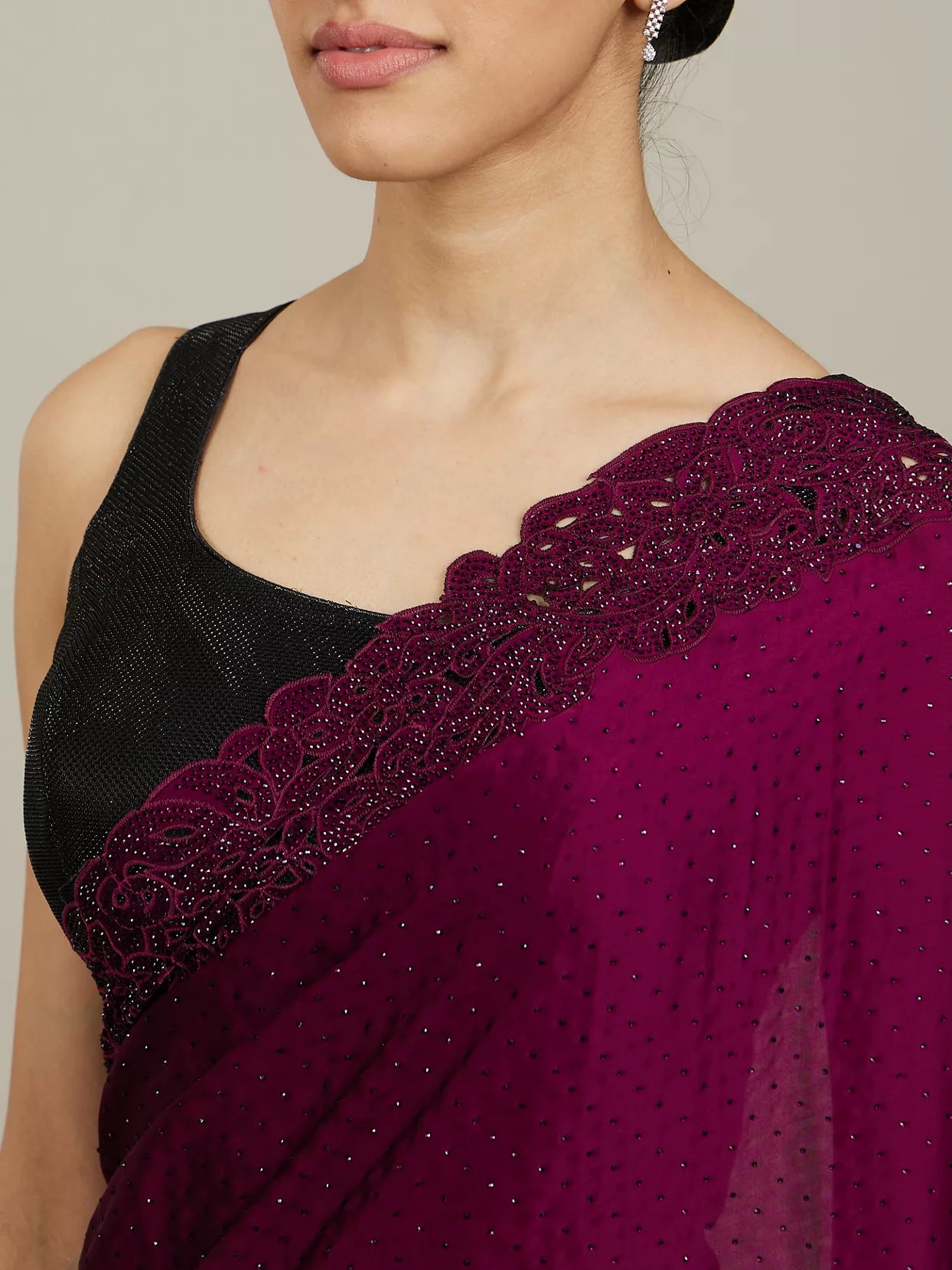 Warm Beige Bel Buti Patterned Stone Work Saree