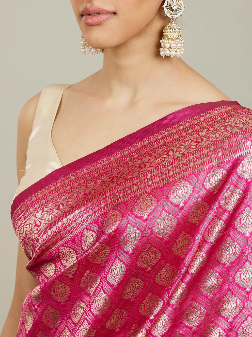 Dark Pink Zari Weaved Saree