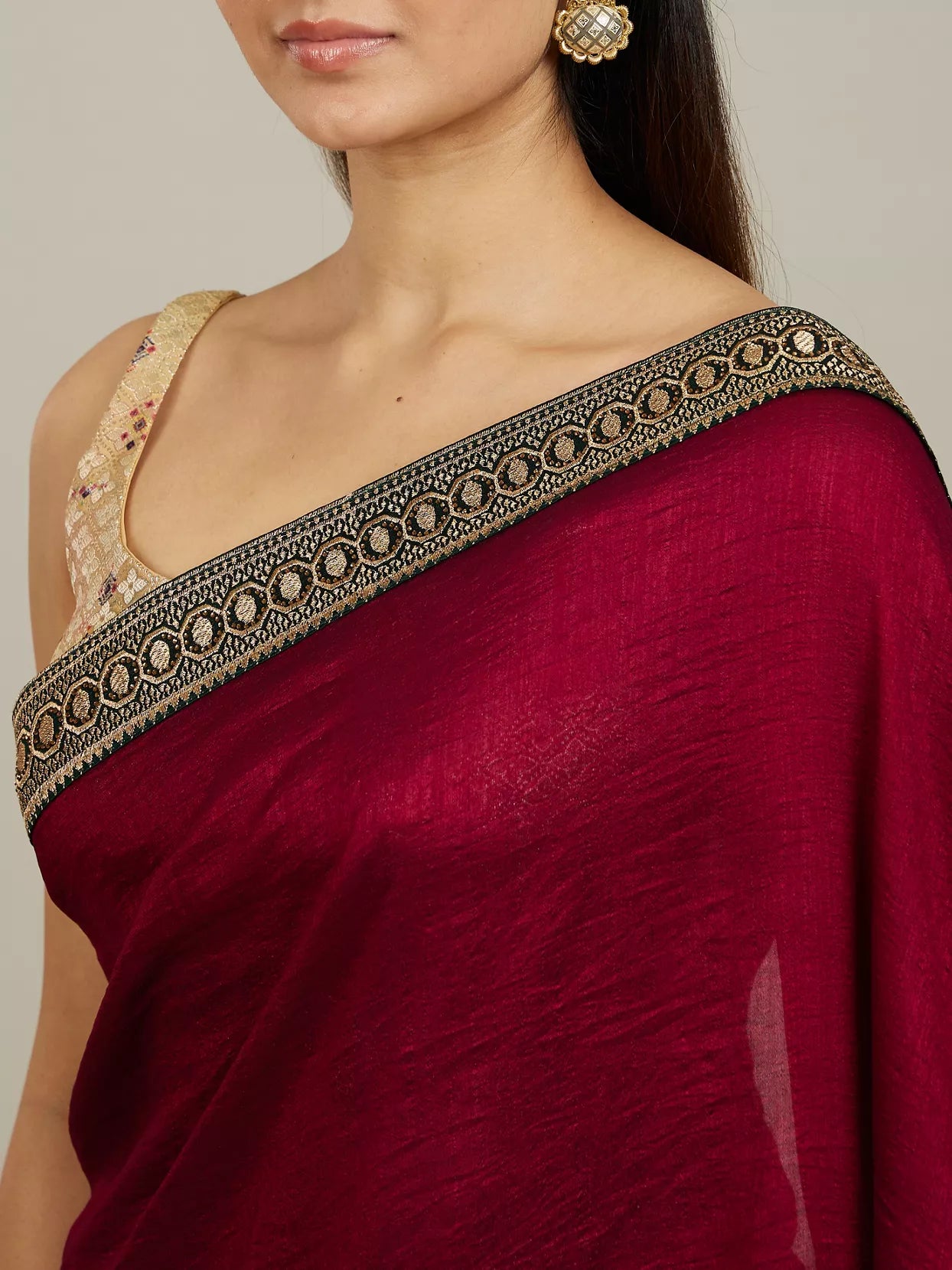 Rose Red Embroidered Border Saree