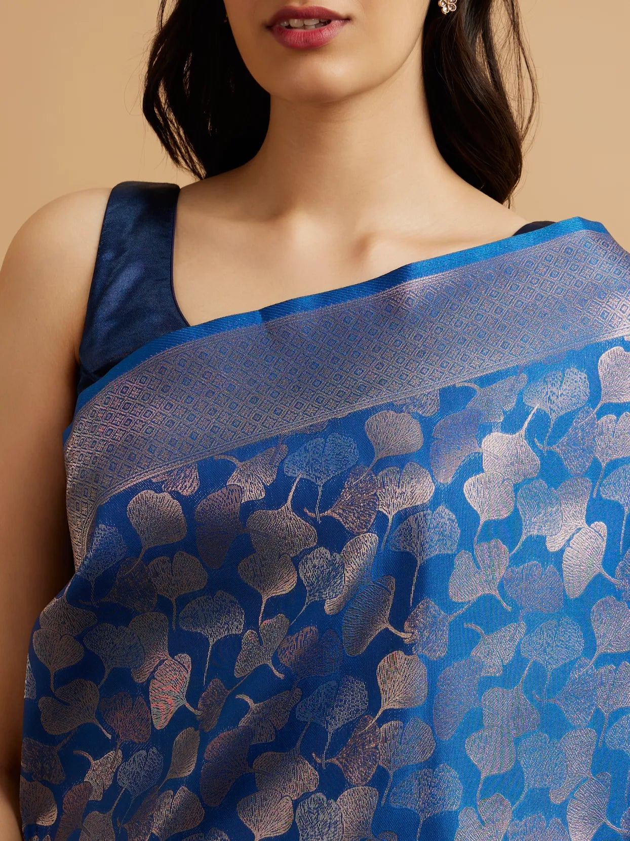 Indigo Blue Leaf Patterned Saree