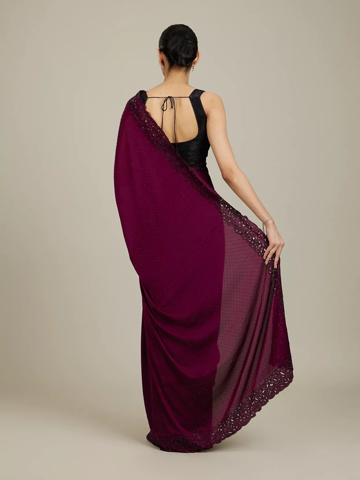 Warm Beige Bel Buti Patterned Stone Work Saree