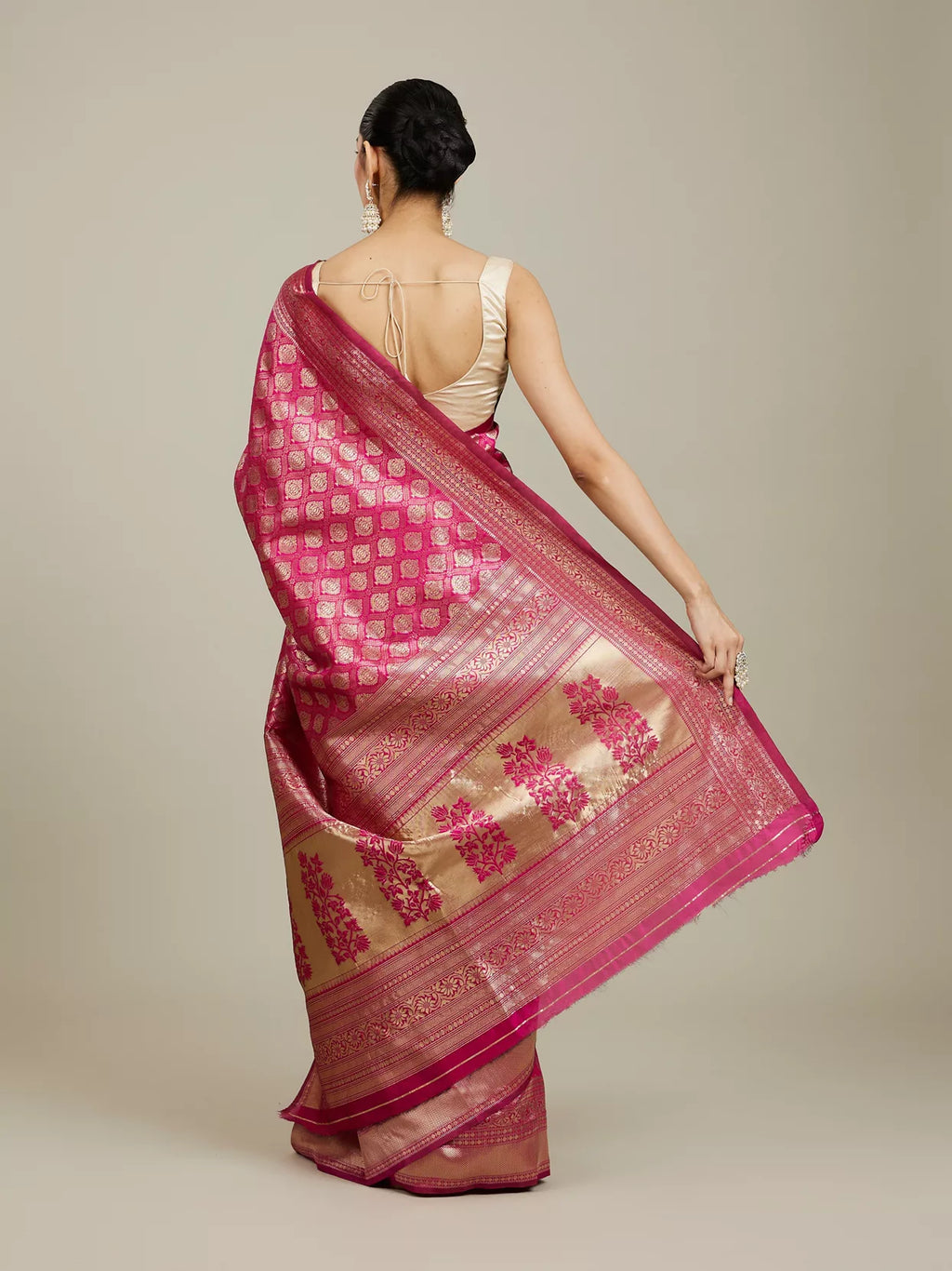 Dark Pink Zari Weaved Saree