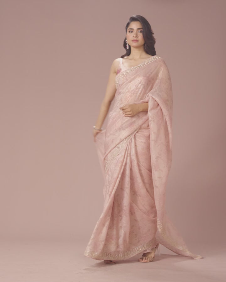 Peach Organza Festive Saree