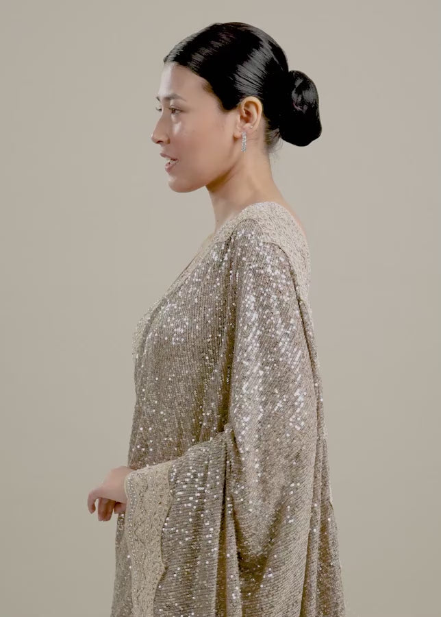 Sandstone Beige Rhinestone Work Saree